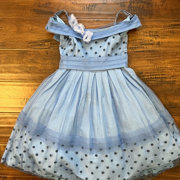 sachin and babi light blue dress High Fashion Elegant Cascading Ruffles Dress Women Vintage Puff Sleeve Print Polka Dot Short Party Dress main image 1